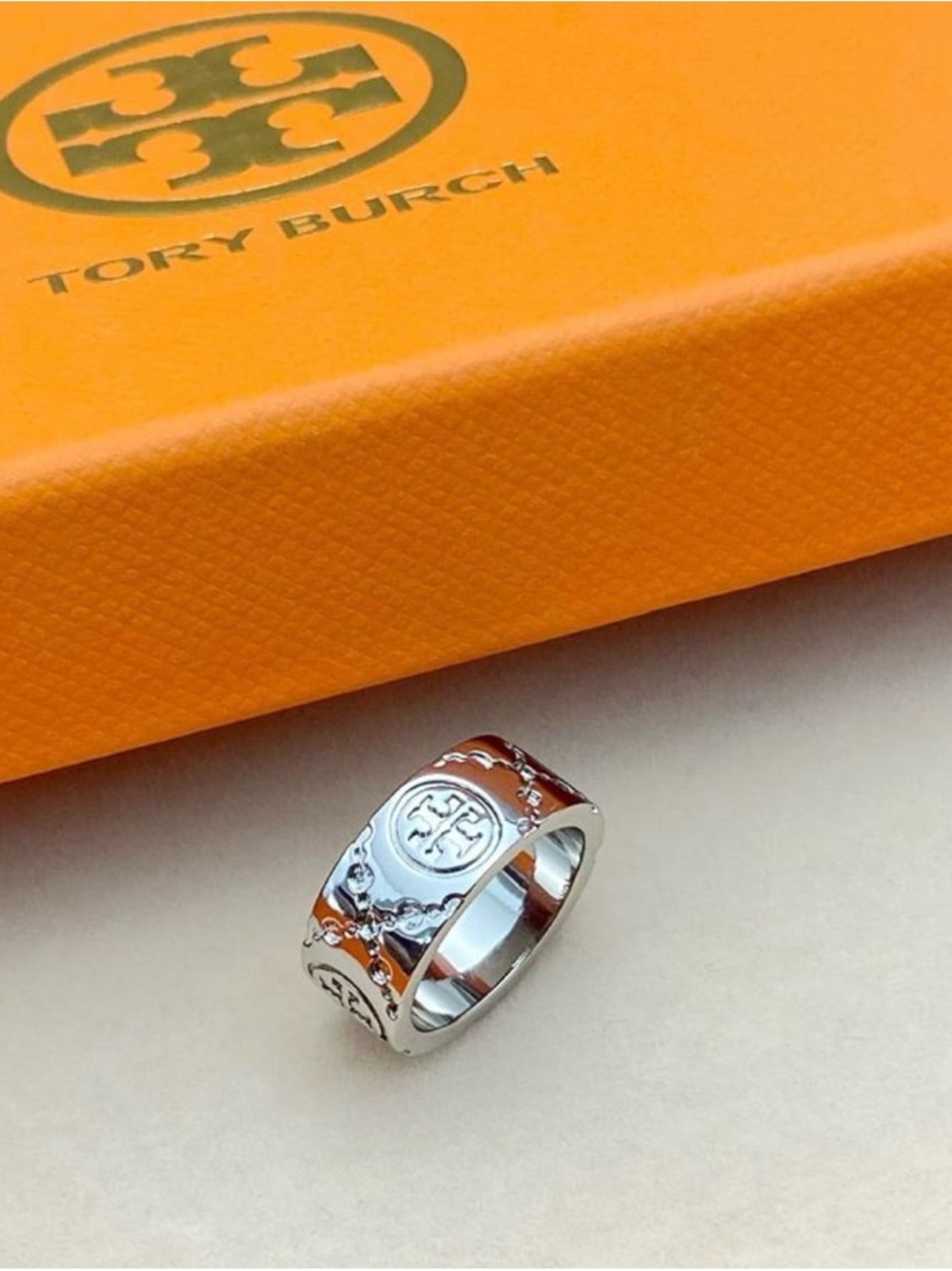 Tory Burch Silver Logo Medallion Ring